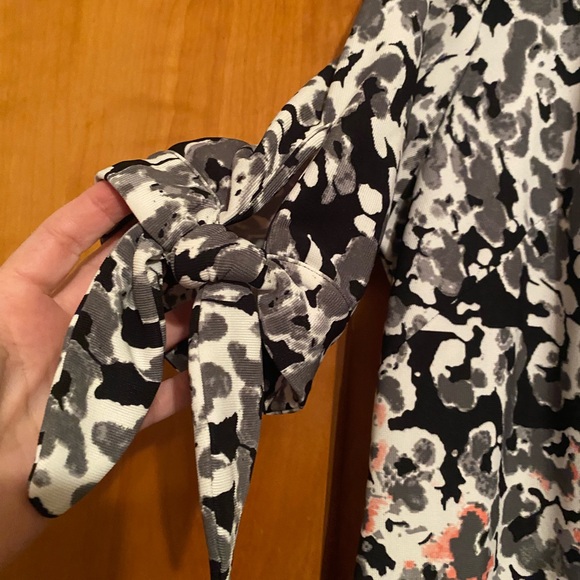 Floral Print Tie-Sleeve Dress - Black, Grey & Pink - Picture 2 of 4
